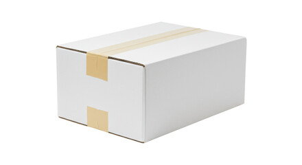 Sealed cardboard box isolated on a clean backdrop, blank container for shipping and storage in PNG format