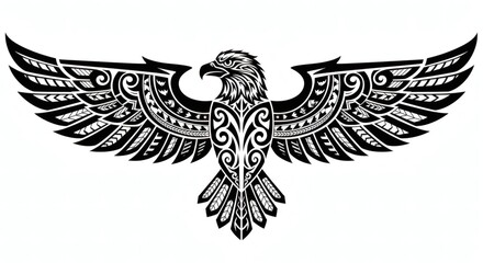 Detailed Polynesian Tribal Eagle Tattoo Black Vector