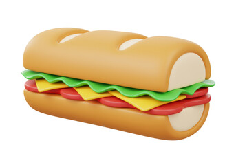 Delicious sandwich PNG isolated, with fresh lettuce, cheese, and tomato, a tasty snack for lunch or picnic, no background