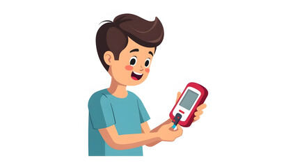 a person holding a blood sugar checker and fruit,  concept awareness World Diabetes Day