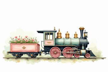 
Vintage Floral Watercolor Train Clipart Bundle