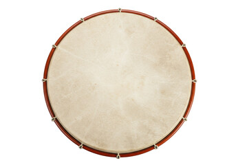 Round frame drum isolated on transparent background, percussion instrument with skin membrane and wooden rim for musical performance
