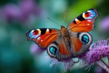 Obraz premium Colorful Butterfly Wings on Purple Flower