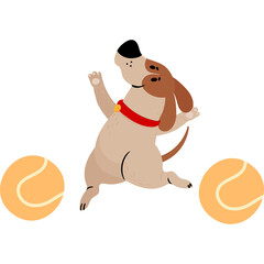 Cartoon Dog with Tennis Balls in a Playful Pose on a Transparent Background