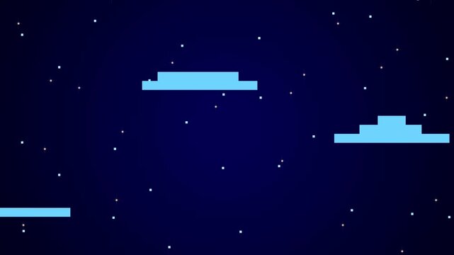 Pixel art animation of old game platforms in space with stars passing by, game, vintage.