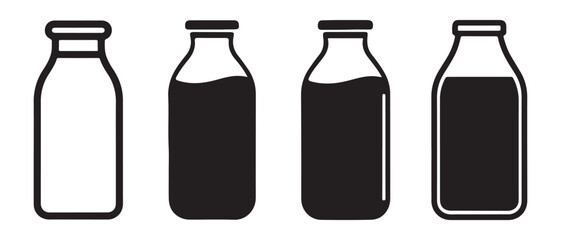 Liquid Fill Bottle Icons. Empty to Full Silhouette Set.