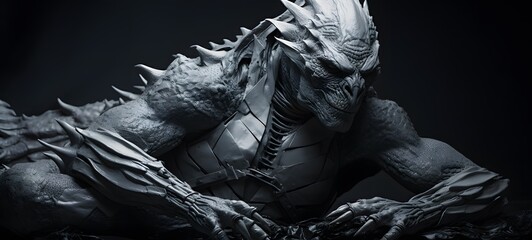 Fototapeta premium art of mummy dragon a black and white high contrast full bodys,generative AI