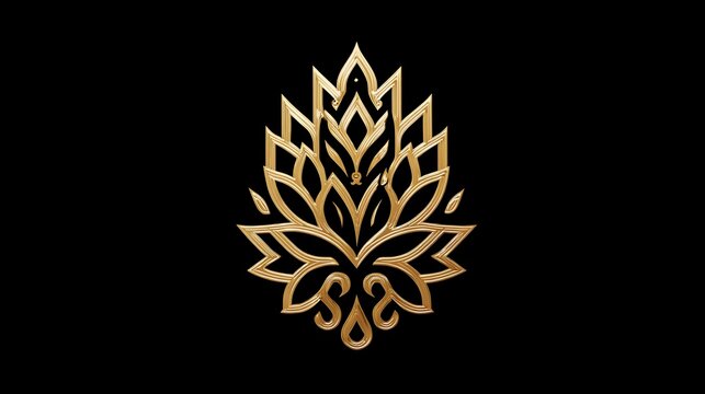 Golden metallic beer logo shaped like a hop flower on black background, luxury and premium branding design. Concept: Premium beer branding, elegant logo design, luxury brewery identity, and modern alc
