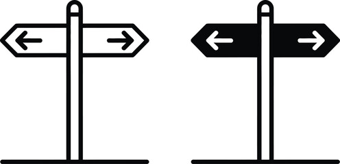 Obraz premium Two directional signposts one outlined one solid black with arrows Keywords: signpost, direction