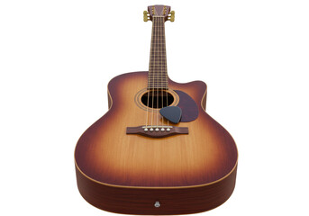 Obraz premium Acoustic guitar with sunburst finish isolated, musical instrument for musicians and songwriters PNG