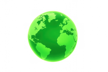 Green glowing planet earth showing seamless world map, ecology, global environment, and sustainability concept, transparent background