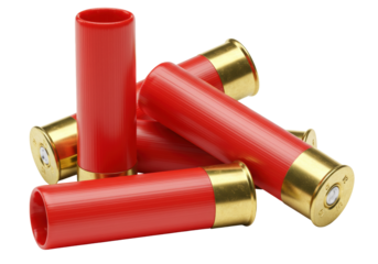 Red shotgun shells isolated, ammunition for hunting and sport shooting on a clean backdrop