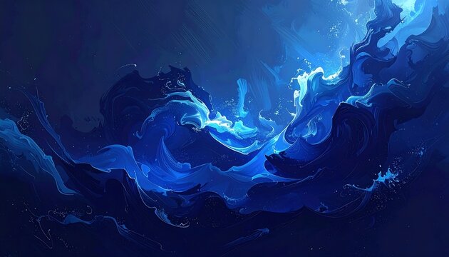 An abstract artistic rendering with swirling blue hues emulating water. Evokes feelings of depth, fluidity, and a dreamlike atmosphere