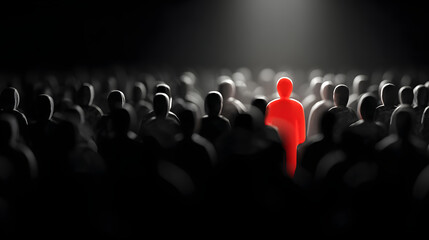 A dense crowd of matte black silhouettes with a striking red figure in sharp contrast under a spotlight emphasizing the peril of insider threats in data environments05092025Prasanth