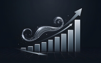 Upward Trend Graph: Isolated Arrow with Transparent Sparkles on a Dark Backdrop