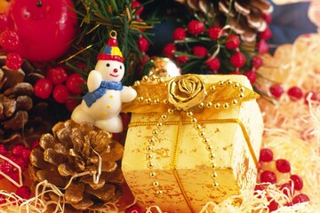 Christmas Background with Bokeh Lights and Gift Boxes