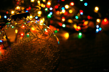 Christmas Background with Bokeh Lights and Gift Boxes