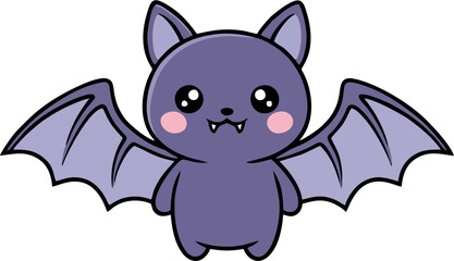 Cute Bat Cartoon Character Vector – Kawaii Purple Bat with Open Wings, Adorable Halloween Mascot Illustration
