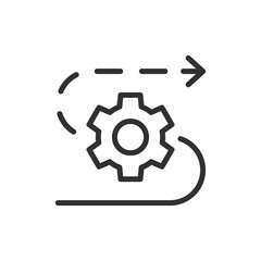 Gear with arrow path, linear icon. Agile sprint and iterative process. Line with editable stroke.
