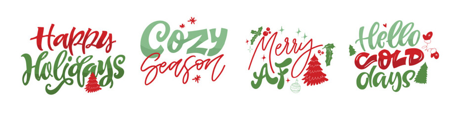 Merry Christmas and Happy New 2026 Year - cute hand drawn doodle lettering postcard. Hello 2026. Holly Jolly, Tis the season.