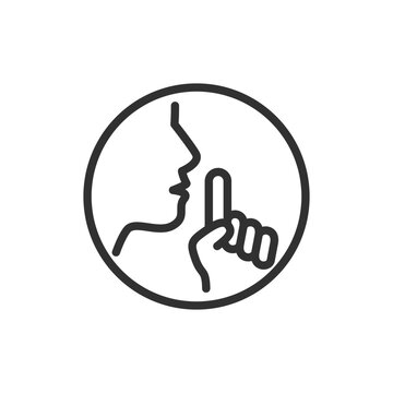 Face with finger, linear icon. Silence or quiet zone symbol. Line with editable stroke.