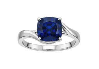 Elegant blue sapphire ring isolated on white, gemstone jewelry for engagement or anniversary gift, studio shot