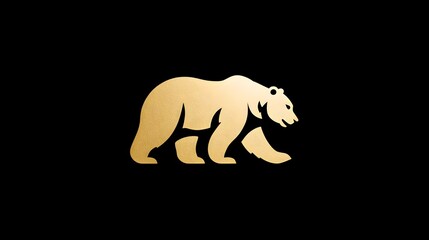 Fototapeta premium Golden bear logo design with sleek metallic finish on dark background, symbolizing strength, power. Concept: Luxury logo design, animal symbolism, brand identity, strength and premium branding.