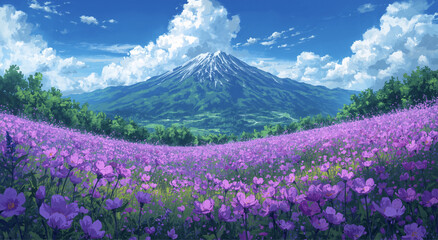 Vast field of vibrant purple flowers extending into the foreground