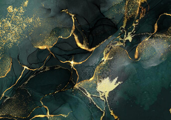 Luxury abstract fluid art  fluid alcohol ink marble Deep colorand golden swirls. © HoyaBouquet