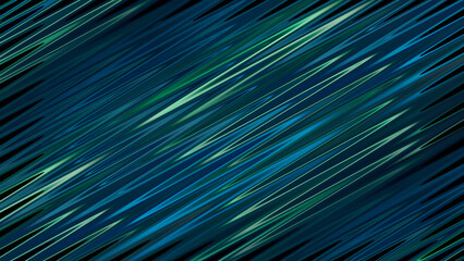 Obraz premium Dark abstract background of shimmering deep blue and neon green diagonal light streaks for technology or music design