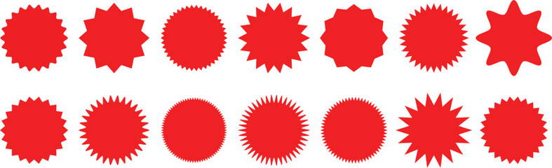 Set of circles with zigzag edges, Sunburst sticker shapes, Rounded starburst zigzag badge, spiky oval, circle and star shaped price tag, discount and sale label stickers, sale badge offer promo tag