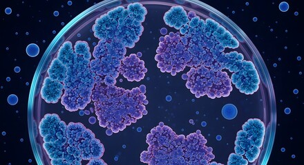 Petri Dish Close-Up with Growing Bacteria Colonies, Scientific Research