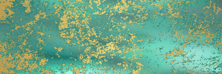 Obraz premium Turquoise blue and gold luxury patina seamless bg with gradient mesh. Vintage elegant texture background. Vector illustration.