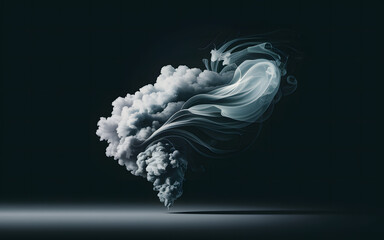 Abstract Isolated Transparent Smoke Form on Black Backdrop Dynamic Illustration