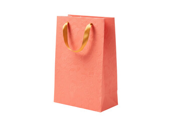 Elegant peach-colored gift bag with floral pattern isolated, perfect for birthdays and special...