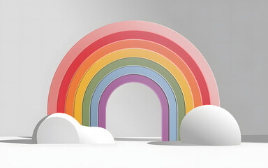 Colorful Rainbow Arch Isolated on White with Abstract Spherical Forms