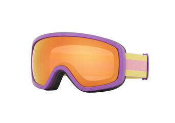 Purple ski goggles with orange lenses isolated on transparent PNG, winter sports eyewear for...
