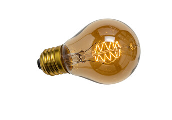 Vintage Edison light bulb isolated, amber glass incandescent lamp with glowing filament on...