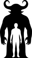 Silhouette of human shadow shaped like giant beast behind  vector. with white background 