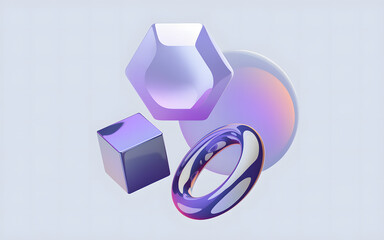 Geometric Abstract 3D Composition with Cube, Torus, Hexagon, Isolated on Transparent