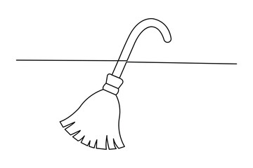 Broom continuous one line drawing minimalist outline vector icon on white background illustration