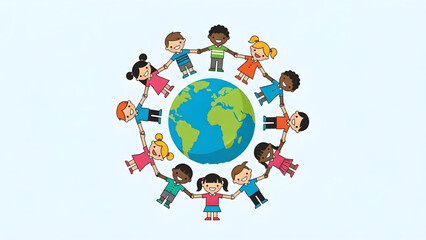 Diversity around the World Children Holding Hands around Earth