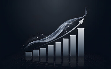 Growth Bar Graph: Isolated Arrow Symbol against Transparent Dark Background