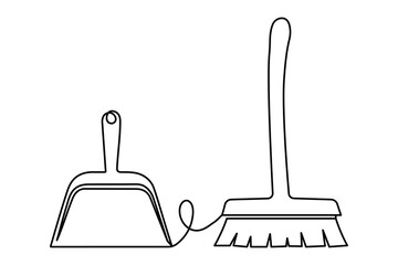 Broom continuous one line drawing minimalist outline vector icon on white background illustration