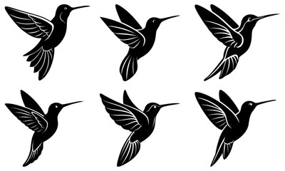 Obraz premium Stunning hummingbird silhouettes in dynamic flight, perfect for elegant designs, logos, and creative projects, evoking freedom.