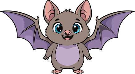 Kawaii Flying Bat Cartoon Vector – Cute Chibi Bat with Big Ears, Adorable Kid Mascot Illustration