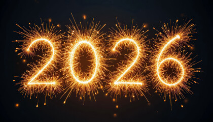 Sparkler Numbers 2026 Illuminate Dark Night in Golden Celebration for New Year.