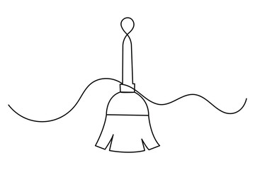 Broom continuous one line drawing minimalist outline vector icon on white background illustration
