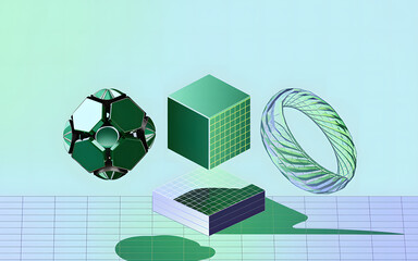 Isometric Geometric Shapes Composition on Gradient Background Isolated