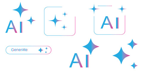 Generative AI logo icon magic sparkle stars symbol , Artificial intelligence sign. Vector ai generated icon blue logo